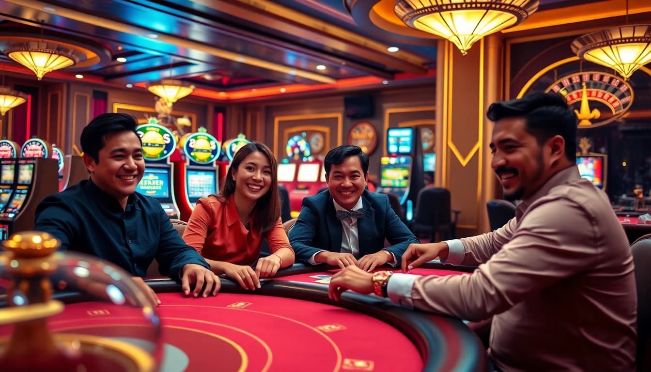 Engaging casino scene illustrating the vibrant atmosphere of trust and excitement at https://nhacaiuytinn.org/.
