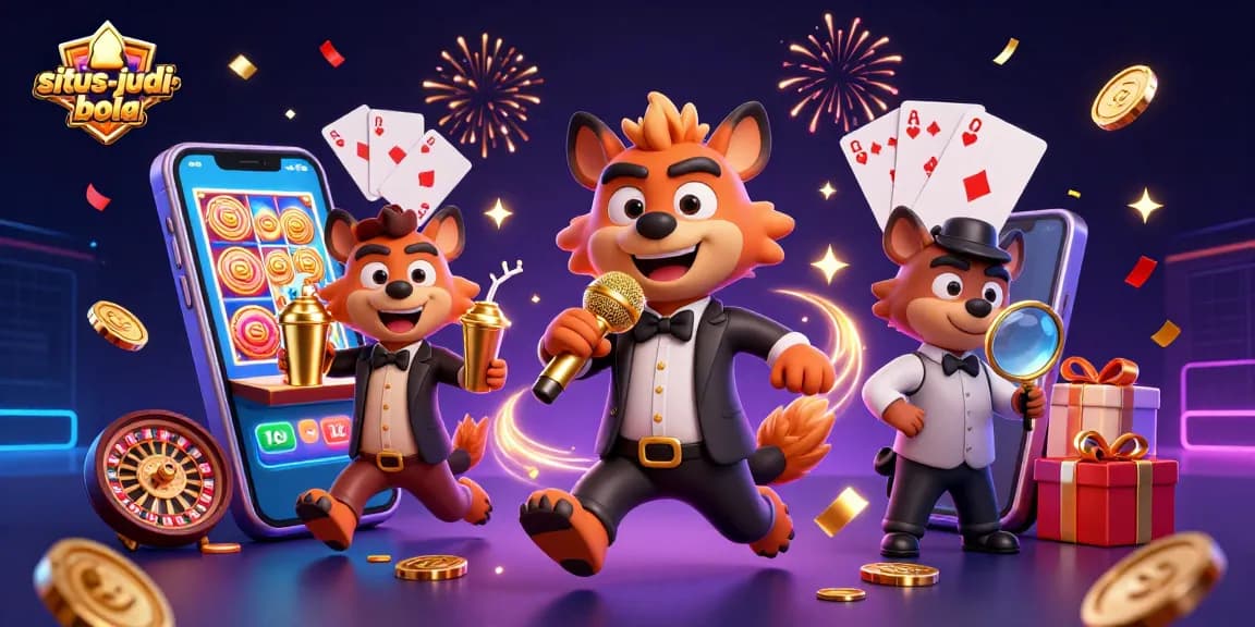 Join the excitement at situs-judi-bola with hyenas in a comedy casino club, featuring vibrant slots and gaming elements.