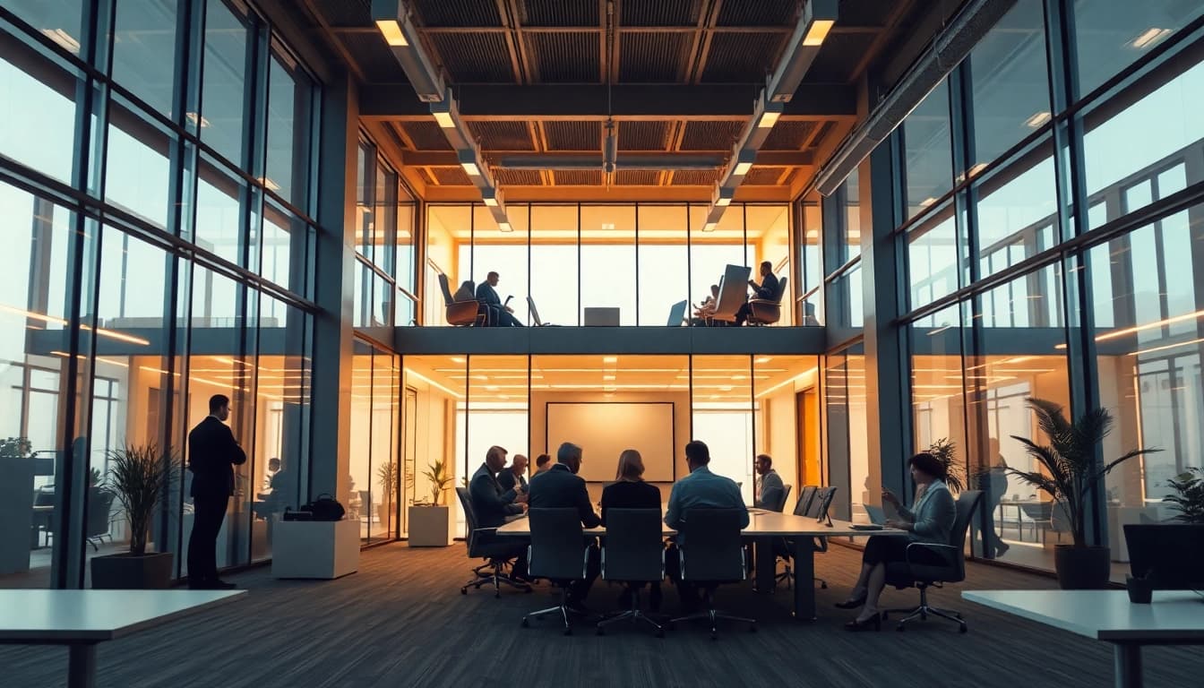 Berater in einer Unternehmensberatung analysieren Strategien und Probleme für Klienten.