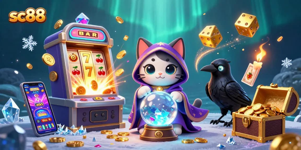 Engage with sc88's vibrant casino experience featuring a mystical cat fortune teller amidst dynamic jackpot excitement.