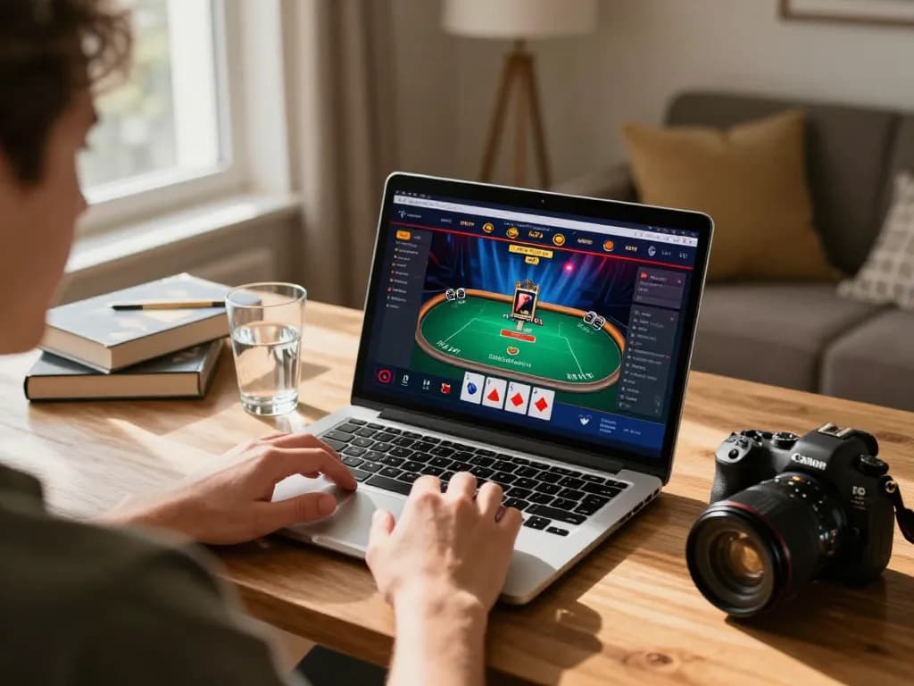 Engage in a KJC online poker game from a comfortable home setup.