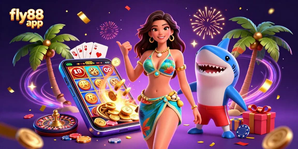 Experience excitement with the fly88 app, showcasing colorful slot games and vibrant casino elements.
