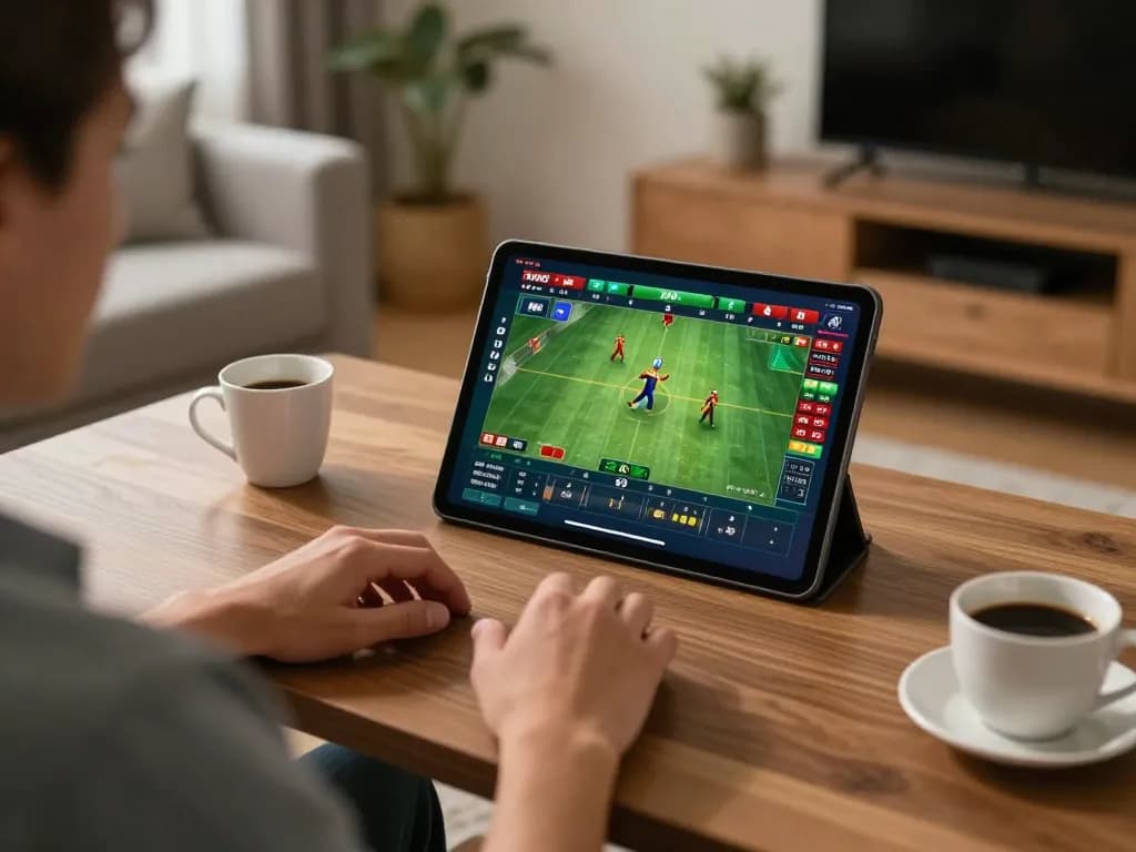 Strategic betting session with nhà cái 789win on tablet, creating an engaging gaming atmosphere.