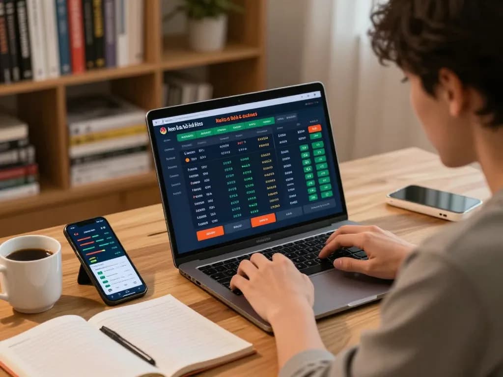 Engaging in kèo nhà cái betting strategies on a laptop in a cozy home workspace.