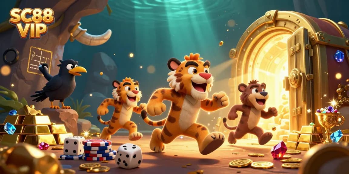 Engage in thrilling gameplay at SC88 VIP with a vibrant illustration of a prehistoric casino experience.