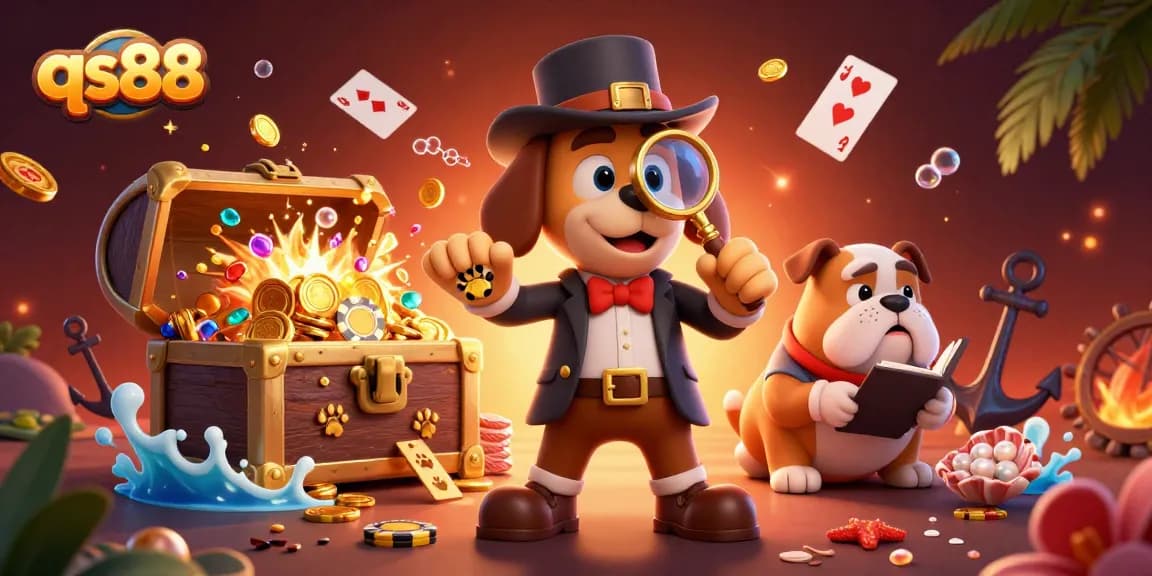 Experience the thrill of qs88 gambling with colorful casino-themed elements, including poker chips and underwater treasures.