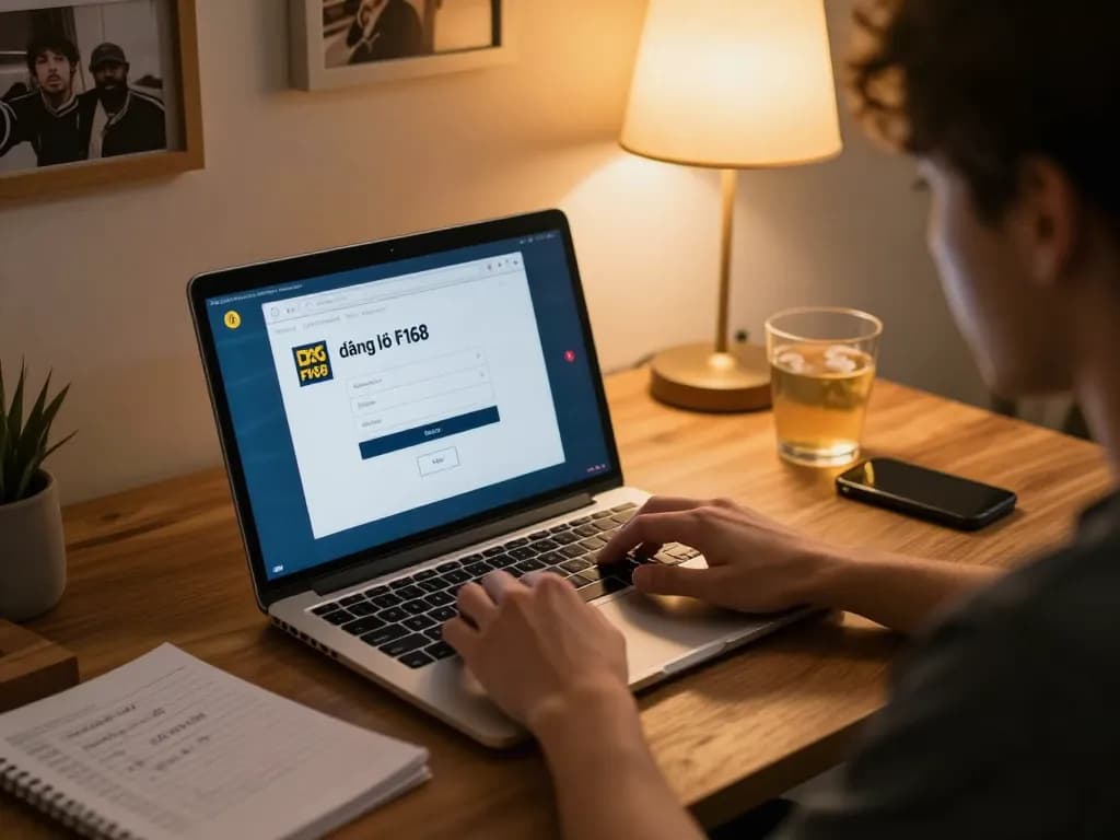 Engaged user performing đăng nhập F168 on a laptop, showcasing responsible online gaming environment.