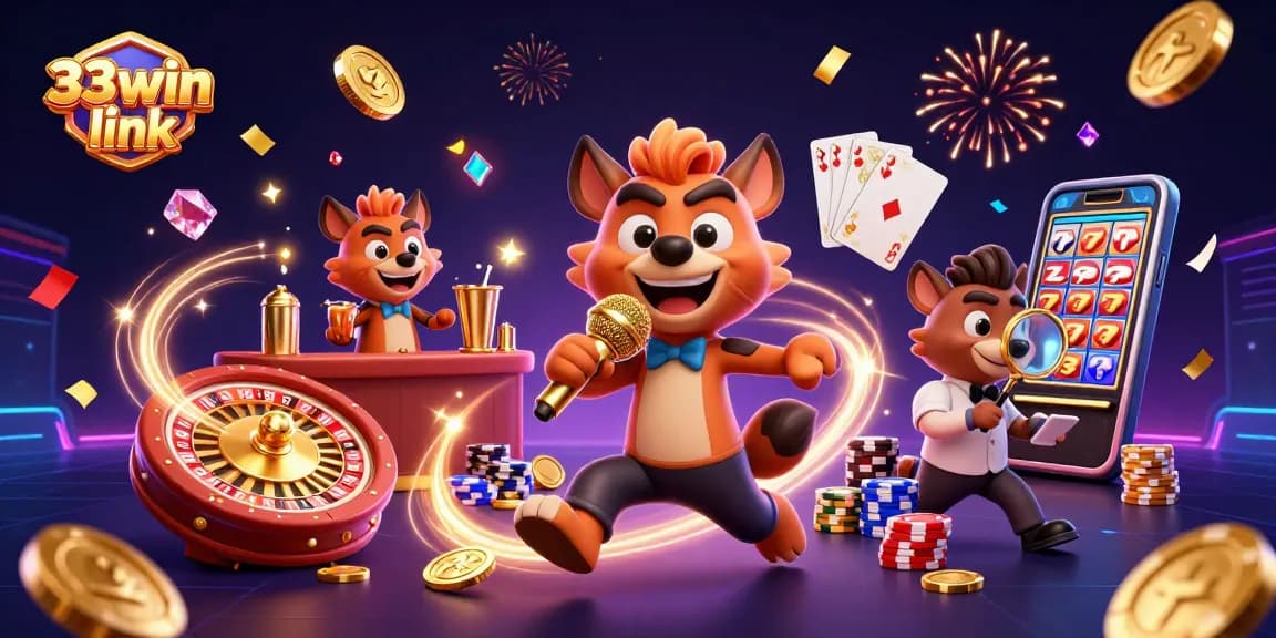 Experience excitement at 33win link casino with hyenas, sparkling gems, and vibrant casino elements.