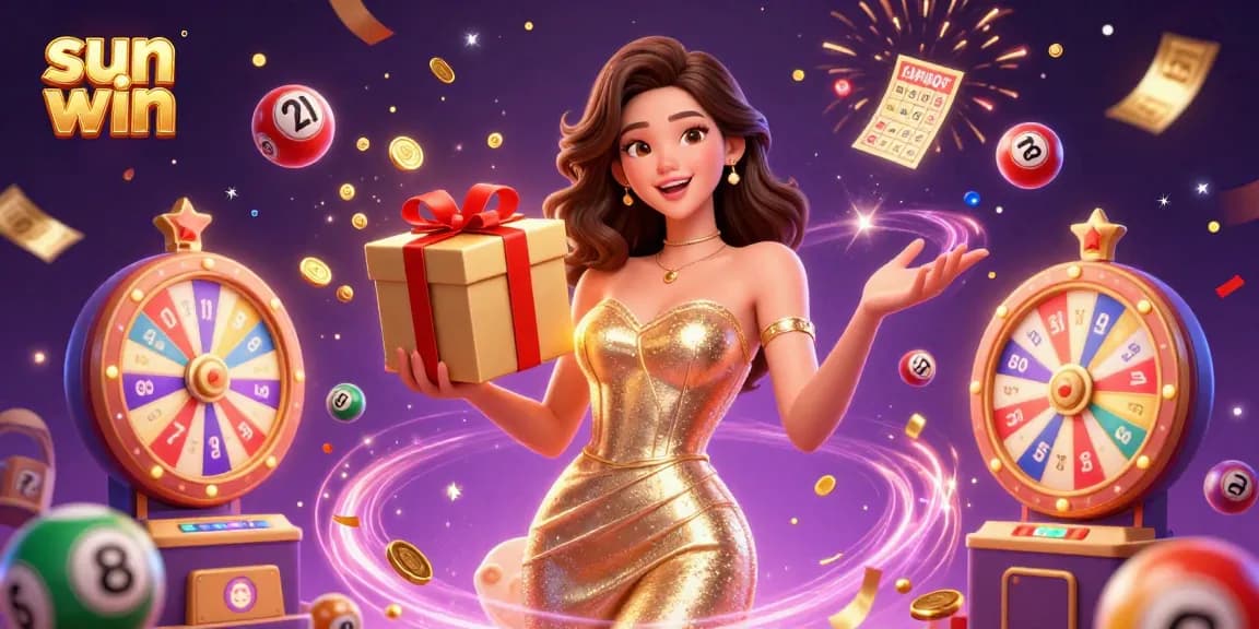 Experience thrilling wins at sun win with a festive gaming scene filled with colorful elements and celebratory energy.