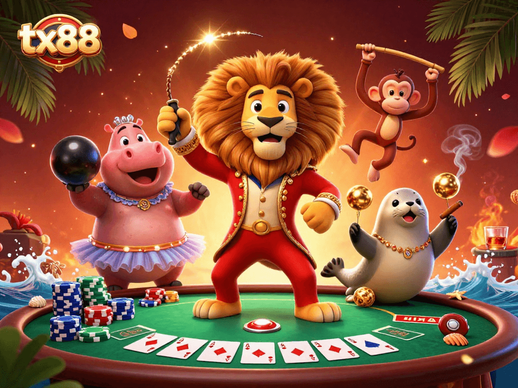 Experience thrilling entertainment at tx88 with dynamic characters showcasing poker excitement.