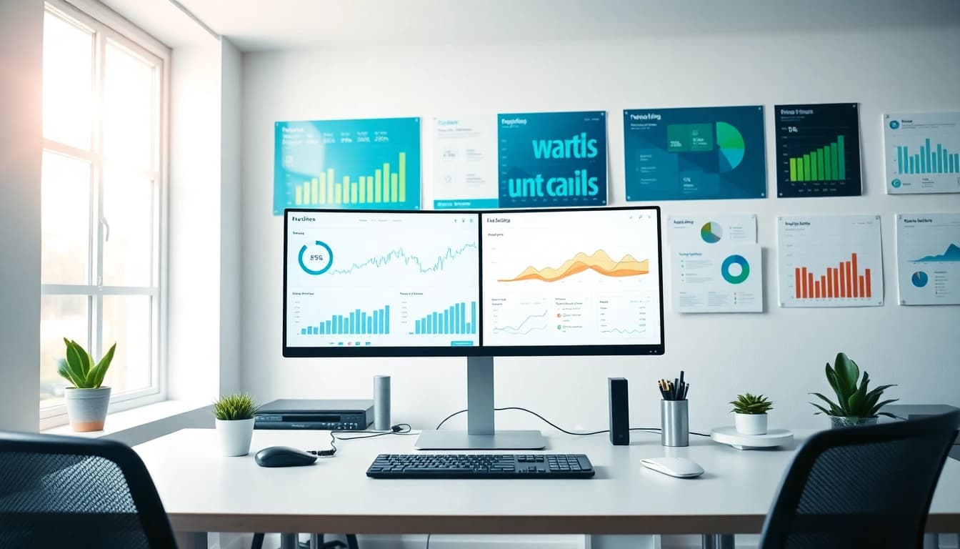 Online Marketing Strategien in einem modernen Büro mit kreativen Elementen.