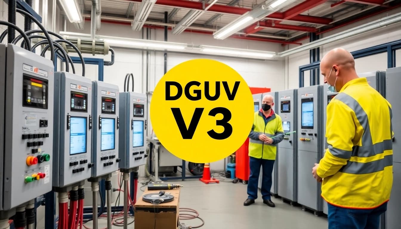 Inspecting electrical devices during a DGUV V3 Prüfung to ensure safety and compliance standards.