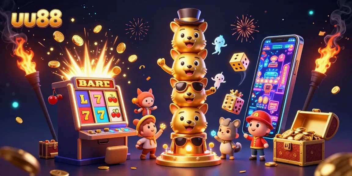 Experience thrilling gameplay with uu88 in this vibrant online casino illustration featuring rich 3D elements.