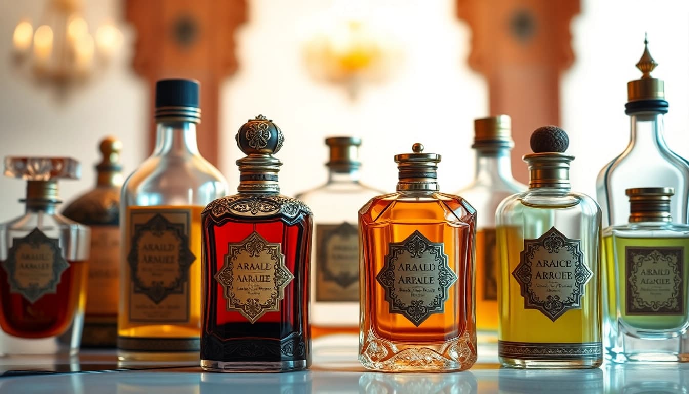 Marabika präsentiert eine elegante Auswahl an arabischen Parfums in einem ansprechenden Arrangement.