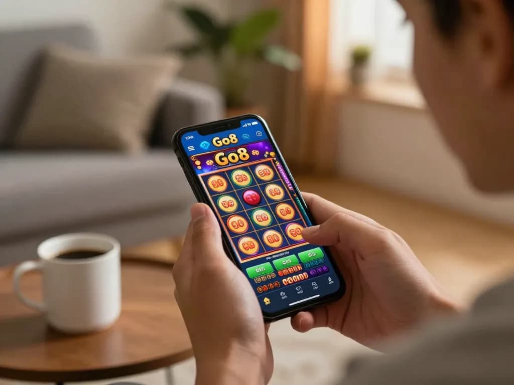Engaging gameplay on the Go8 mobile app showing vibrant slot game graphics