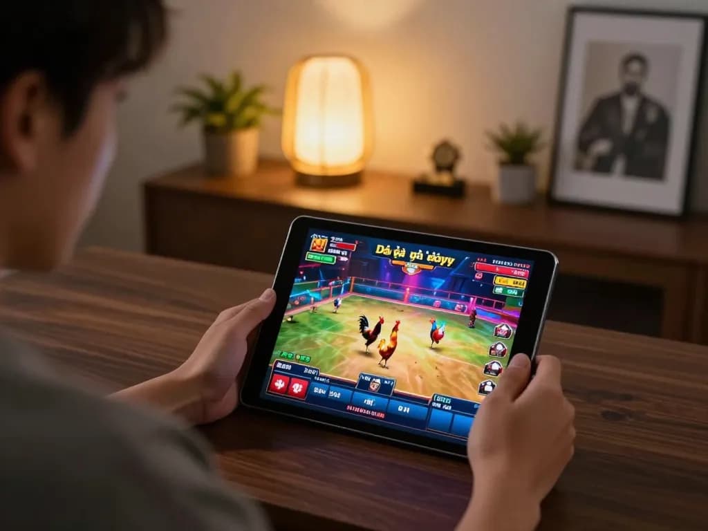 Experience the thrill of đá gà trực tiếp casino with live fights displayed on a tablet