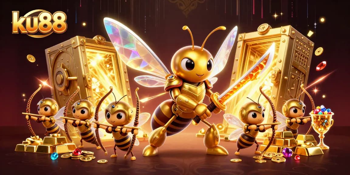 Experience thrilling betting action at ku88 with vibrant visuals of a golden hornet and treasure vault