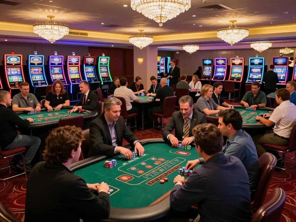 aud77 players engaging in black jack games under ambient casino lighting