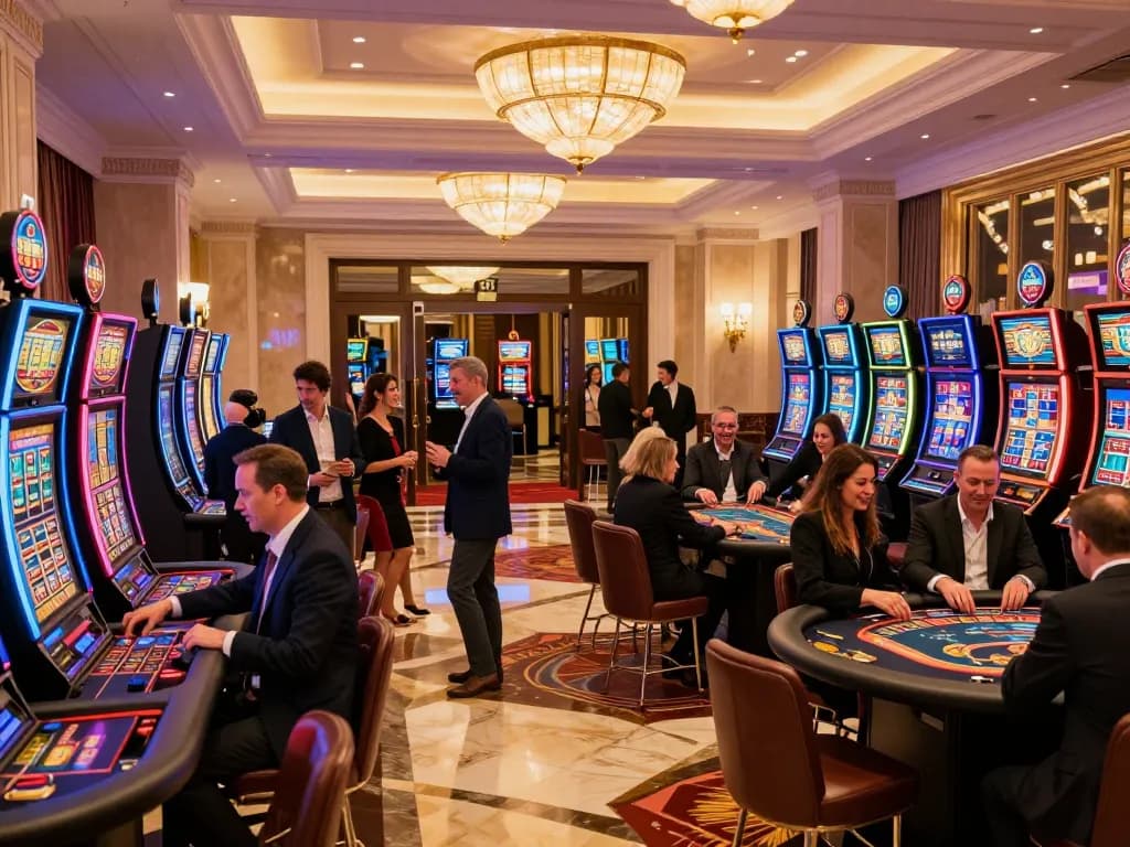 Engaging scene at 888new casino lobby with guests enjoying vibrant gaming atmosphere