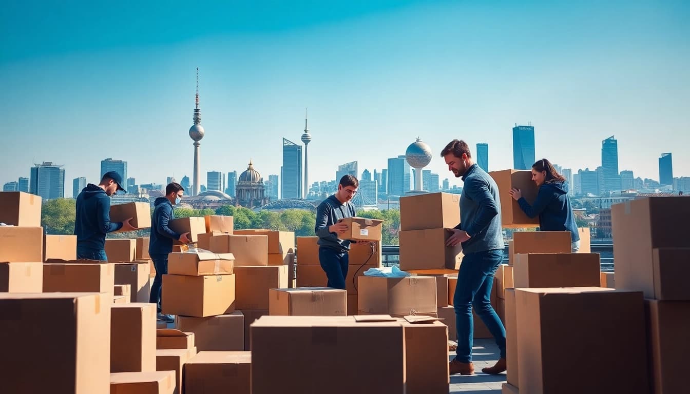 Professionelles Berlin Umzugsunternehmen packt Umzugskartons und Möbel in Berlin.