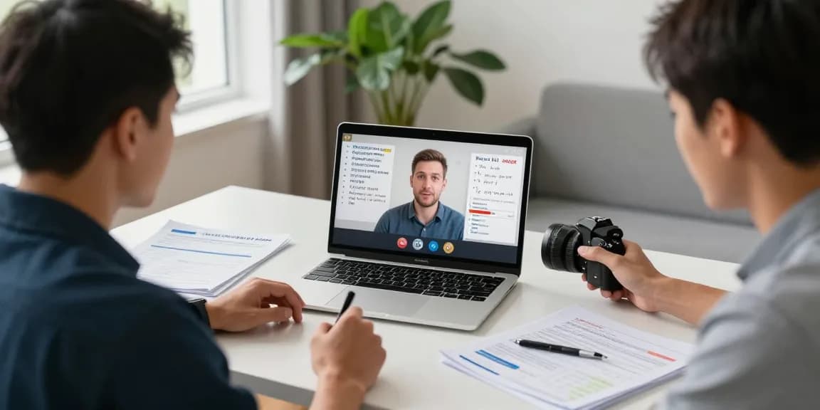 Ansprechende MPU Vorbereitung Online-Sitzung, die eine virtuelle Coaching-Umgebung für eine effektive Fahrprüfungsvorbereitung zeigt.