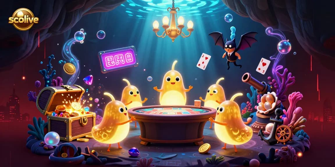 Experience socolive's vibrant atmosphere with glowing glowworms and gold in an underwater casino.