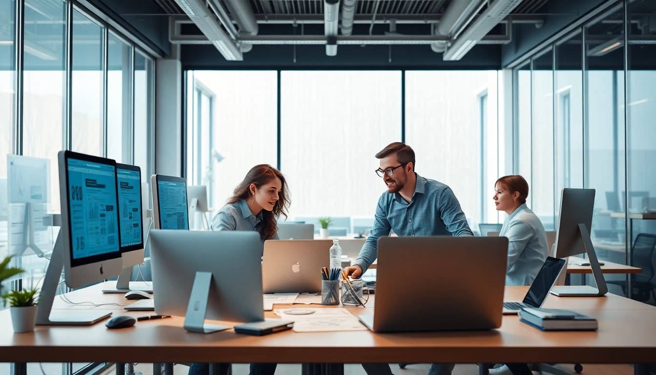 Website erstellen lassen mit einem kreativen Team in einem modernen Büro.