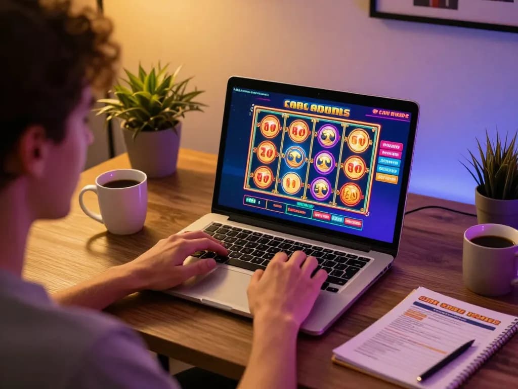 Experience thrilling gameplay at OKBAY with engaging slot machine action in a cozy online gaming setup