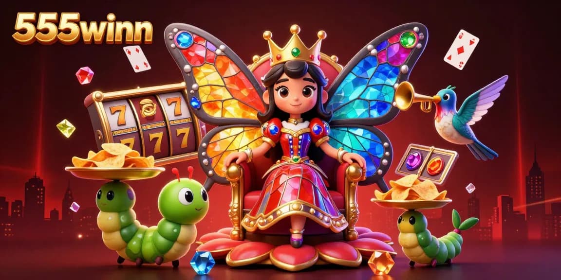 Engage with vibrant 555winn slots, featuring dazzling character elements and rich gambling visuals.