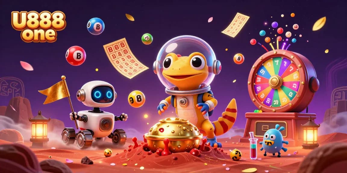 Engage in exciting gameplay with U888 one, featuring a Martian gecko at a golden casino.