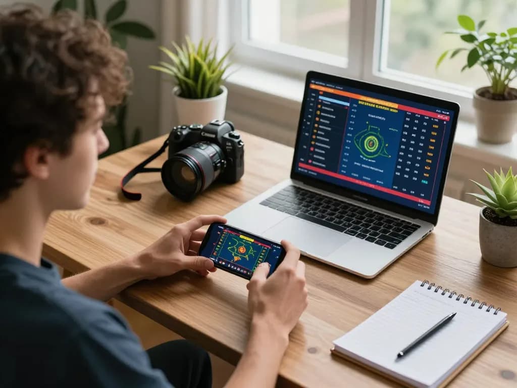 Player engaging in strategic online gambling on QQ88 with a tablet and laptop for live dealer games