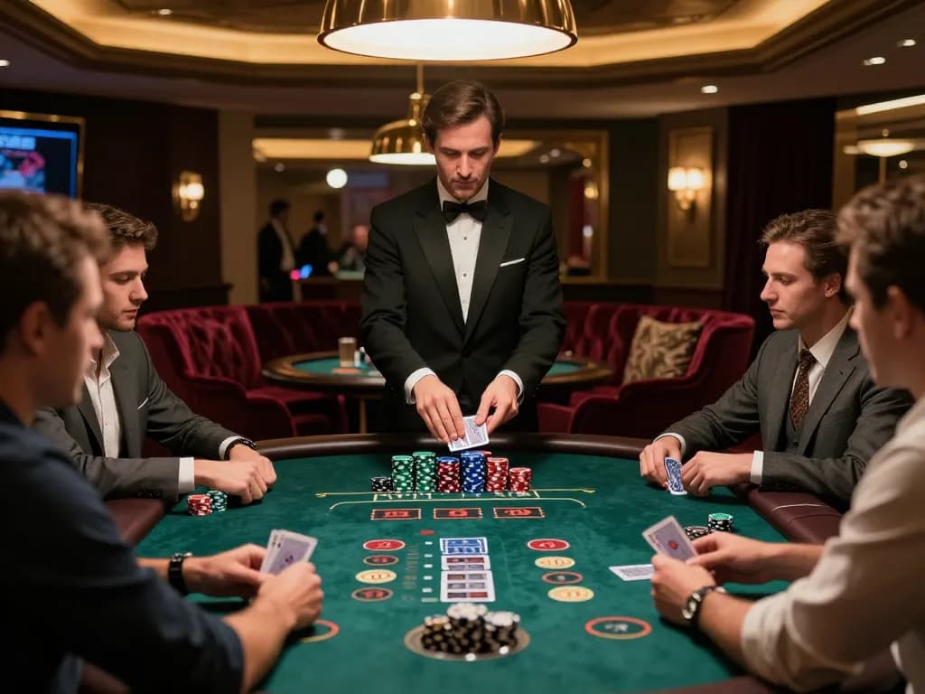 Players strategizing at a high-stakes blackjack table at nhà cái lv88 casino, creating an engaging atmosphere.