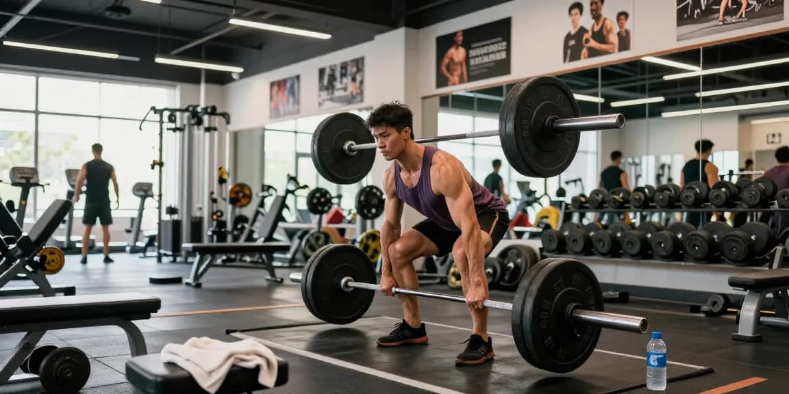 Anabolika Shop and bodybuilder demonstrating strength training in modern gym.