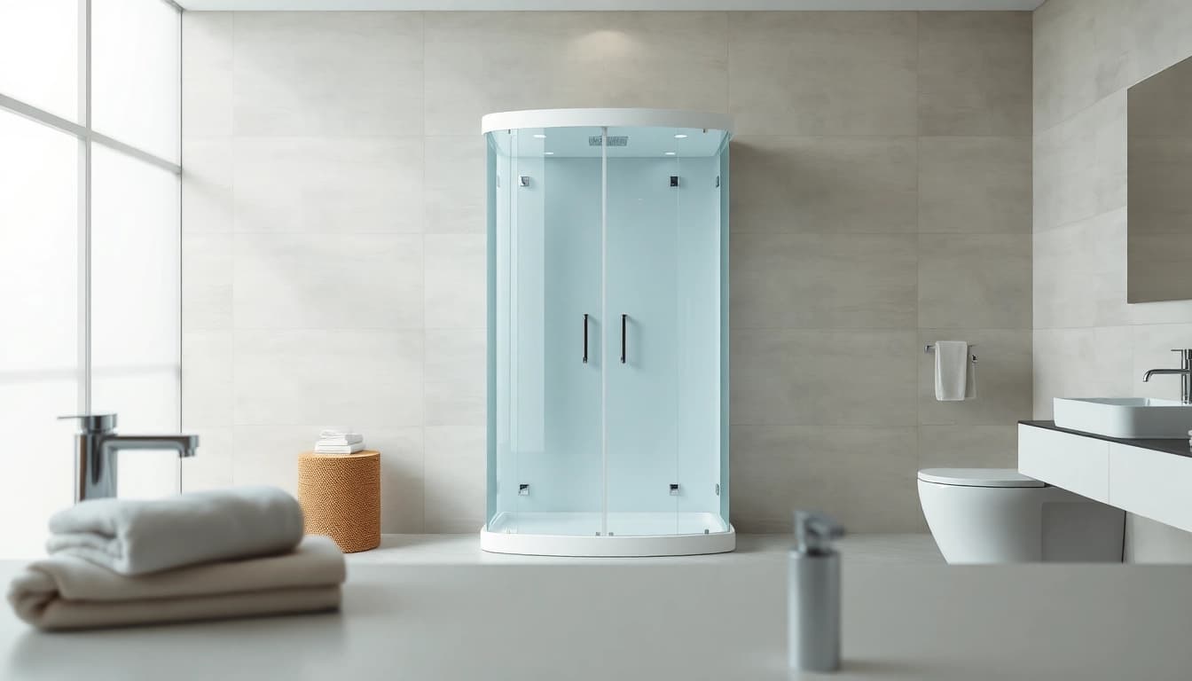 Duschkabine 90x90 mit modernem Design in einem eleganten Badezimmer arrangiert.