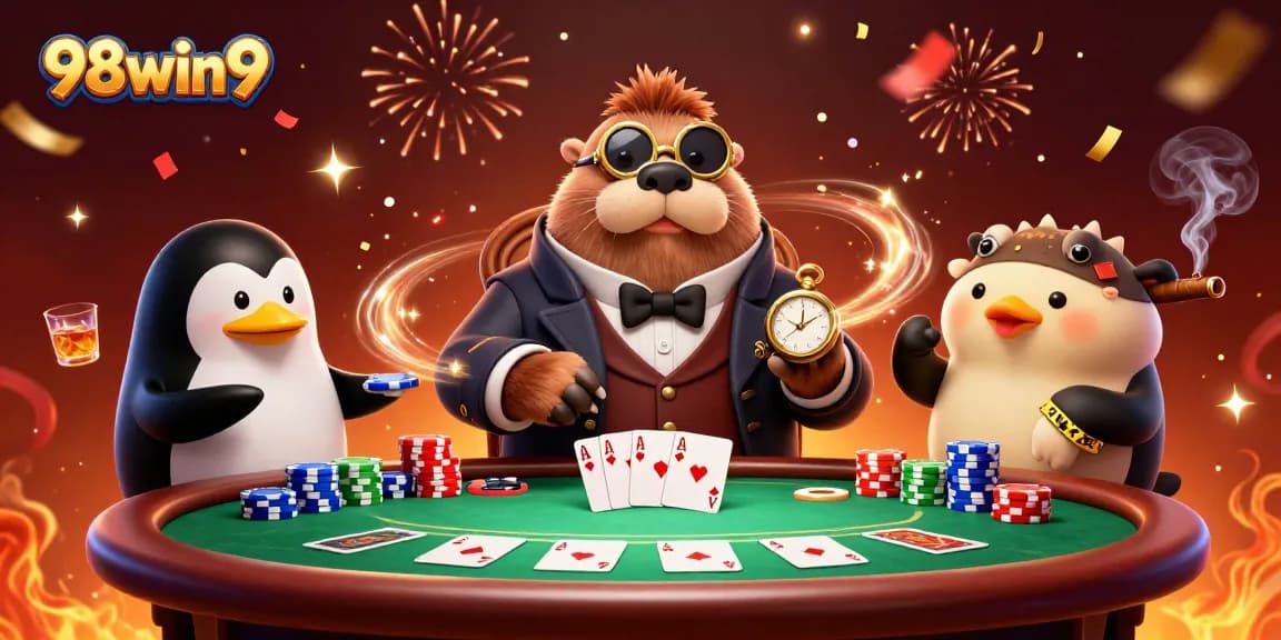 Experience thrilling underwater poker action with 98win9 in a vibrant 3D illustration.