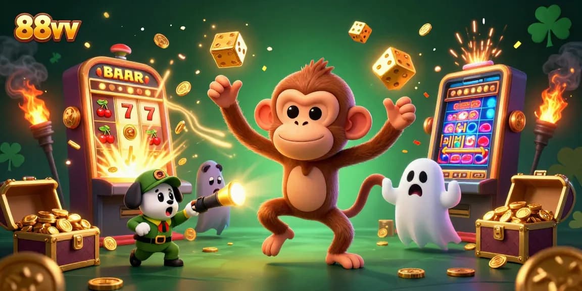Experience thrilling gambling action at 88vv with a playful ghost and treasure-filled casino.