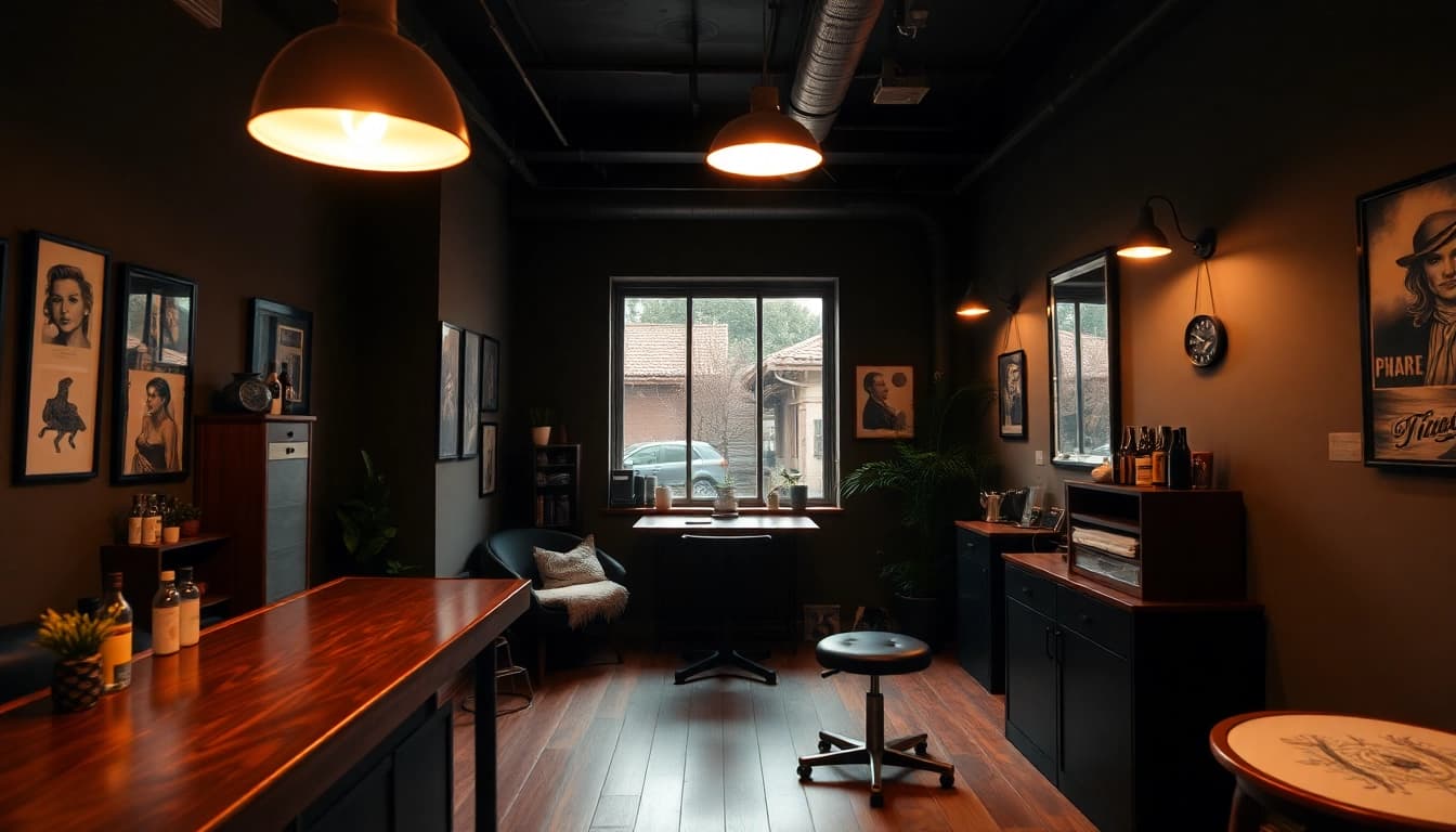 Besucher betreten das Tattoo Studio München und genießen die entspannende Atmosphäre und kreative Tattoos von talentierten Künstlern.