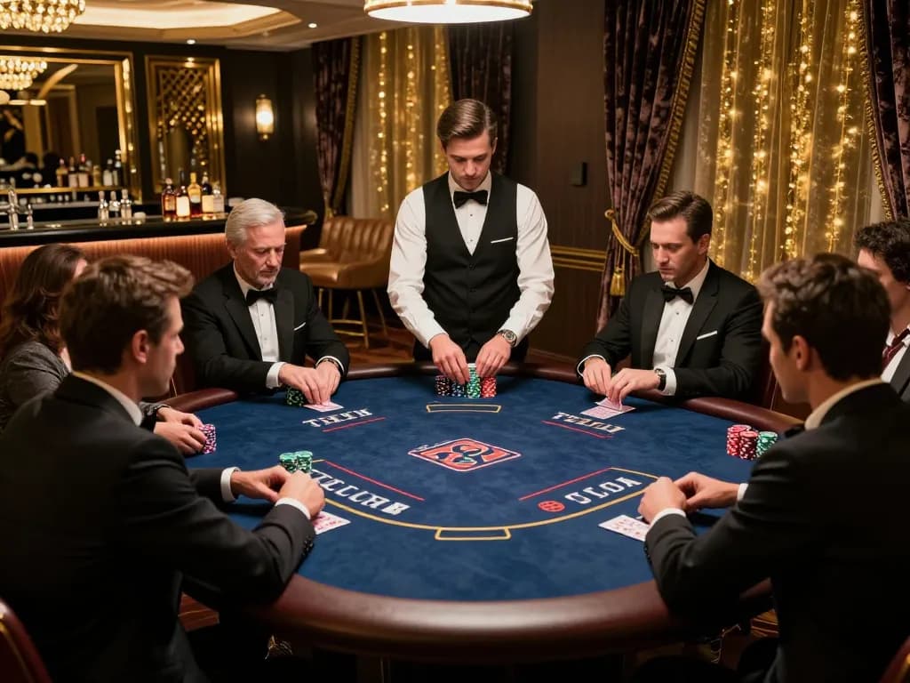 Players strategizing during a high-stakes poker game at the luxurious 88CLUB poker room