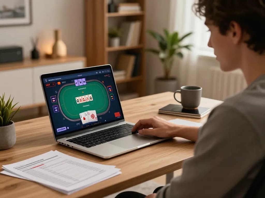 Engaging in strategic online poker gameplay with da88 in a cozy home office setting