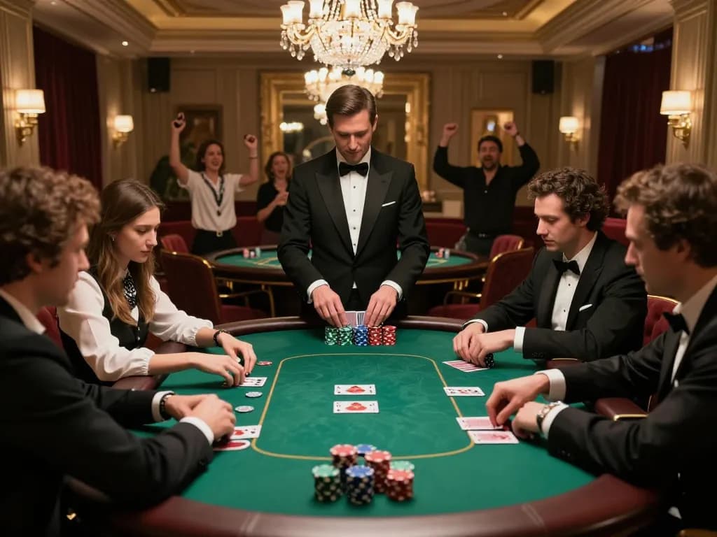 Engaging scene of a high-stakes game illustrating Staubbindematte für Industriehallen in action, emphasizing intense player focus and strategic betting.