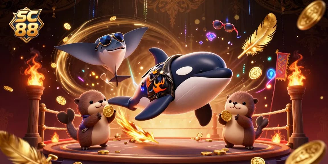 Experience thrilling play at sc 88 with fantastical sea creatures celebrating victories amidst vibrant casino elements.