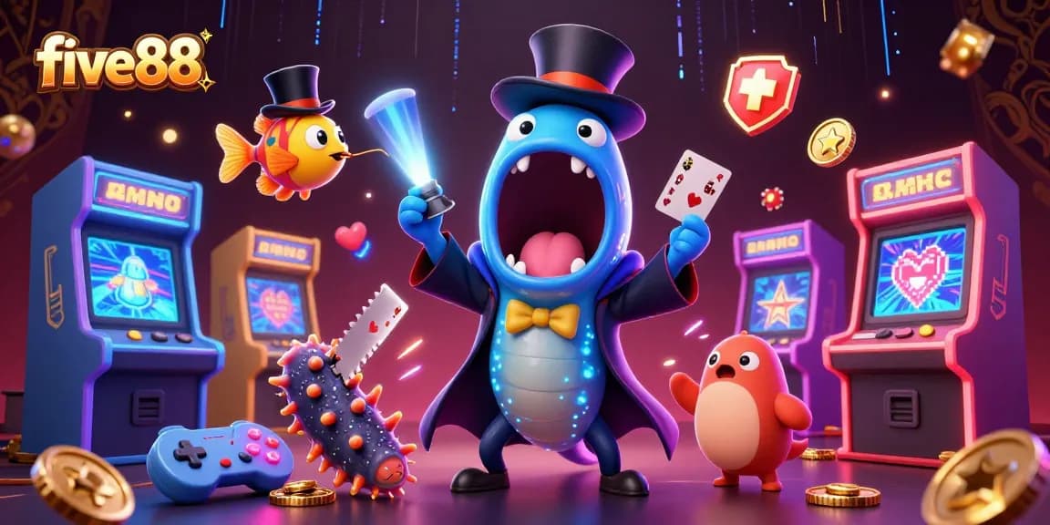 Experience the magic of five88 with vibrant characters and dynamic gaming elements in an exhilarating casino scene.