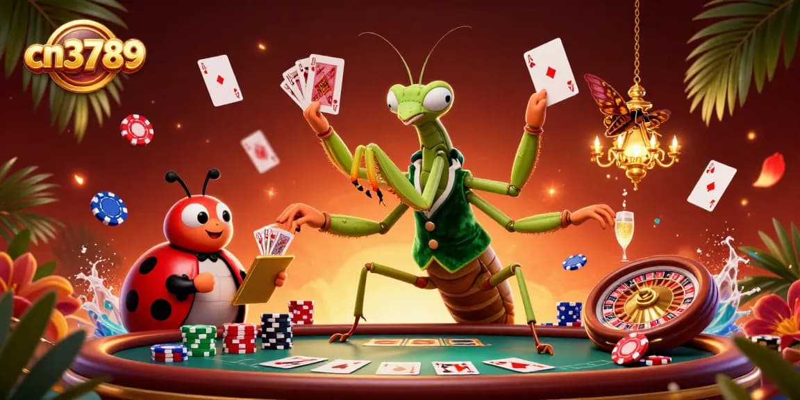 Experience thrilling gambling action at cn3789 with a vibrant 3D illustration featuring card dealing and gaming elements.