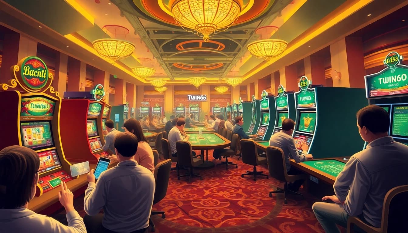 game bài Twin68 lively online casino scene with engaging players and vibrant slot games