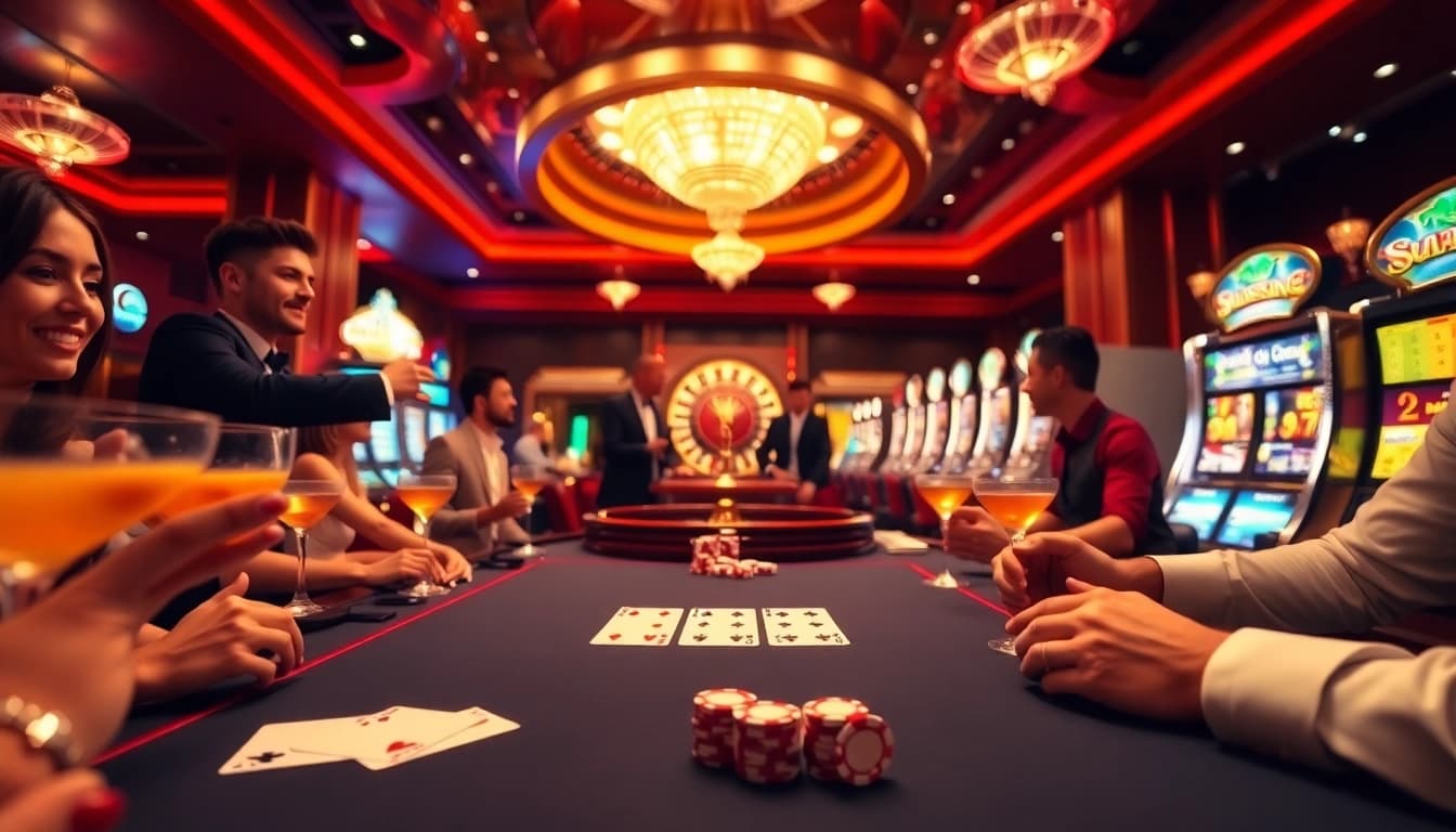 Players experiencing the excitement of gambling on https://hz88.life/ with vibrant casino elements.