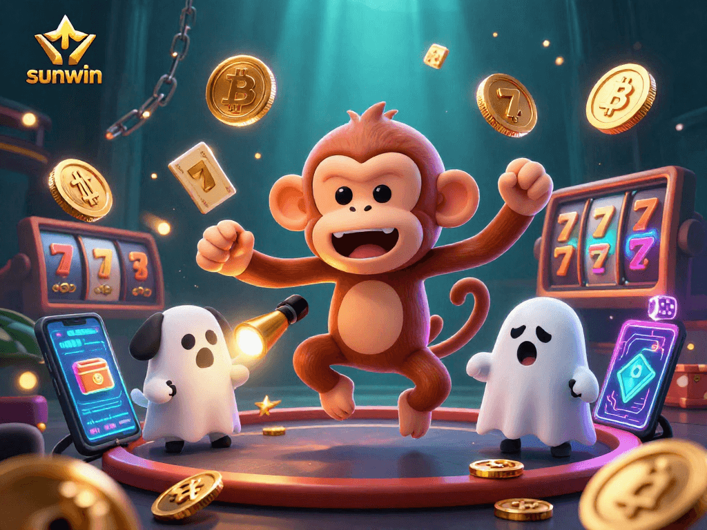 Experience thrilling fun at sunwin with a lively crypto casino scene featuring vibrant 3D characters.