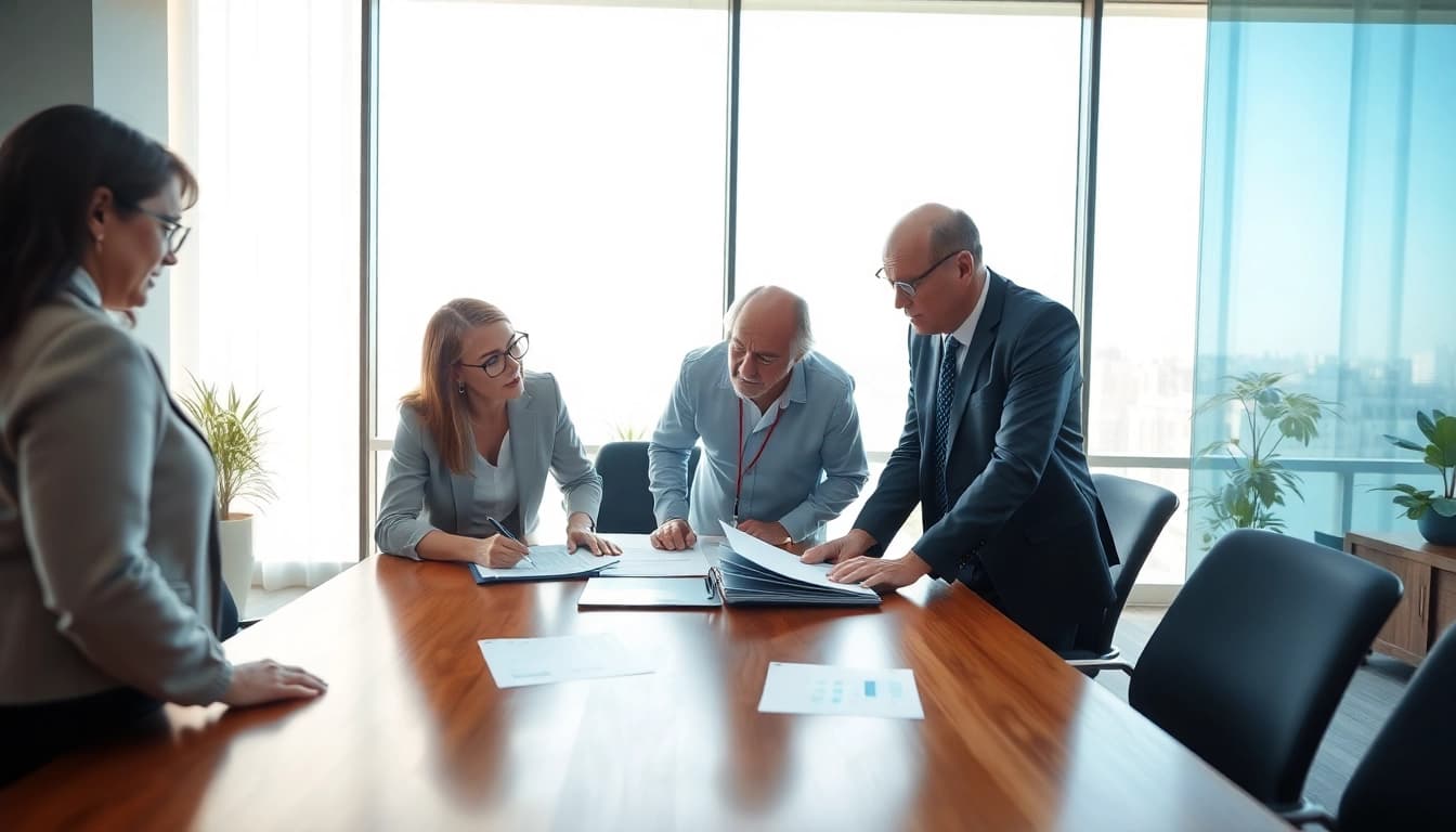 Health and Safety Consultants reviewing safety protocols in a bright office setting