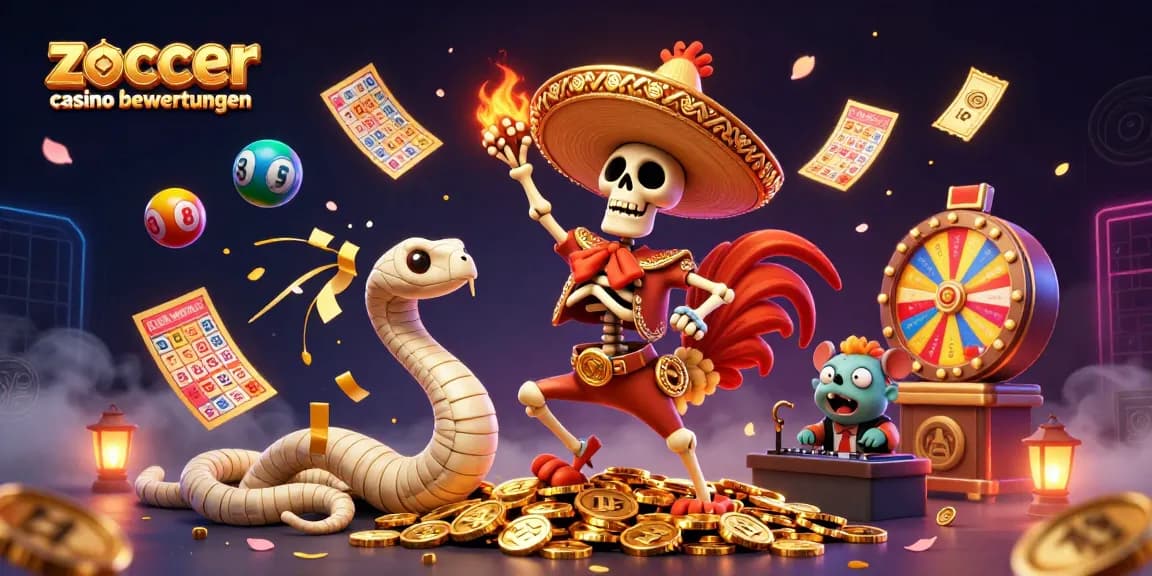 Engaging 3D digital illustration showcasing zoccer casino bewertungen with lively casino characters and vibrant game elements.