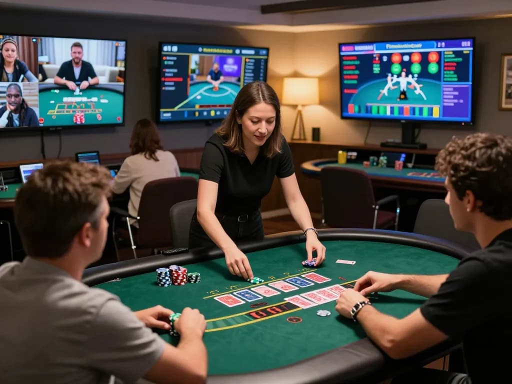 Engaging with link kong88 in an energetic online casino blackjack session where players interact with a live dealer.