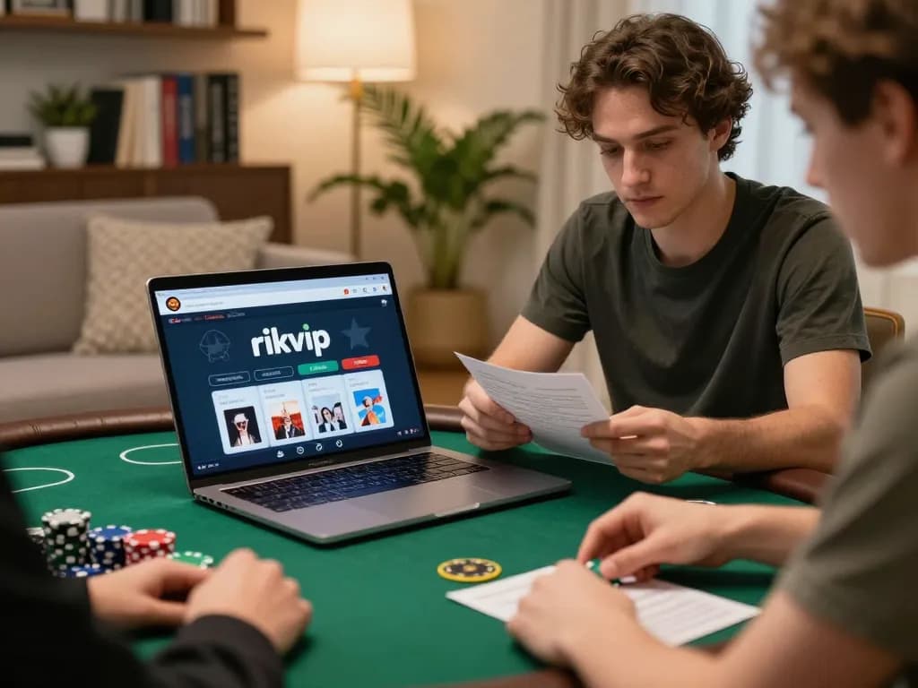 Excited player strategizing poker hands on rikvip platform during home gaming session